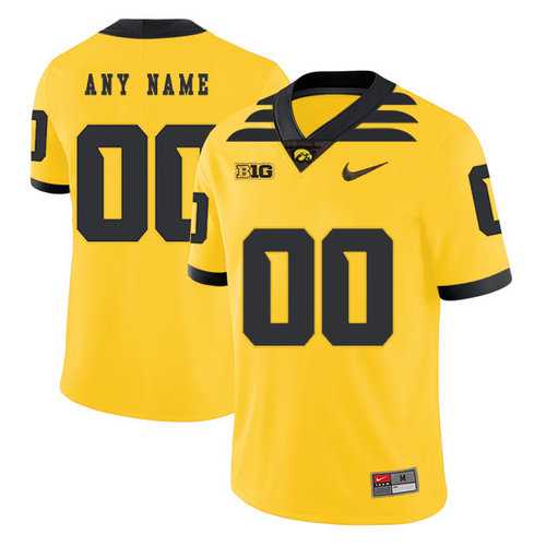 Mens Lowa Hawkeyes Customized Yellow College Football Jersey